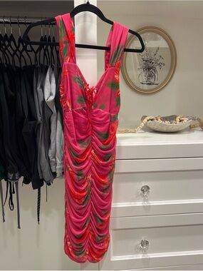 Pinko pink ruched floral dress size small